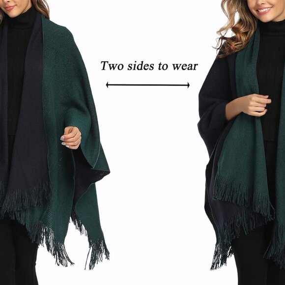 Women's Color Block Shawl Wrap Plus Size Cardigan Poncho Cape Open Front Long Wi - Picture 2 of 7